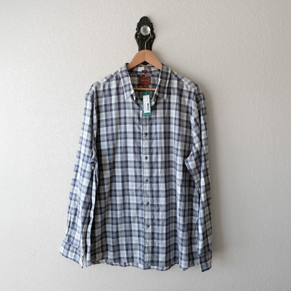 Red Ale by Alesbury Plaid Button Down Shirt XL Gray Check NWT Mens Casual Cotton